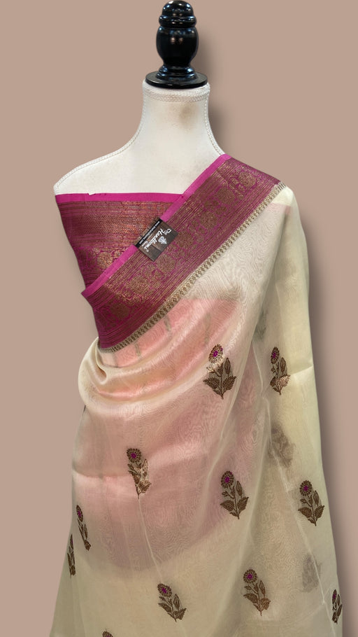Pure Kora Handloom Banarasi Saree with Meenakari - The Handlooms