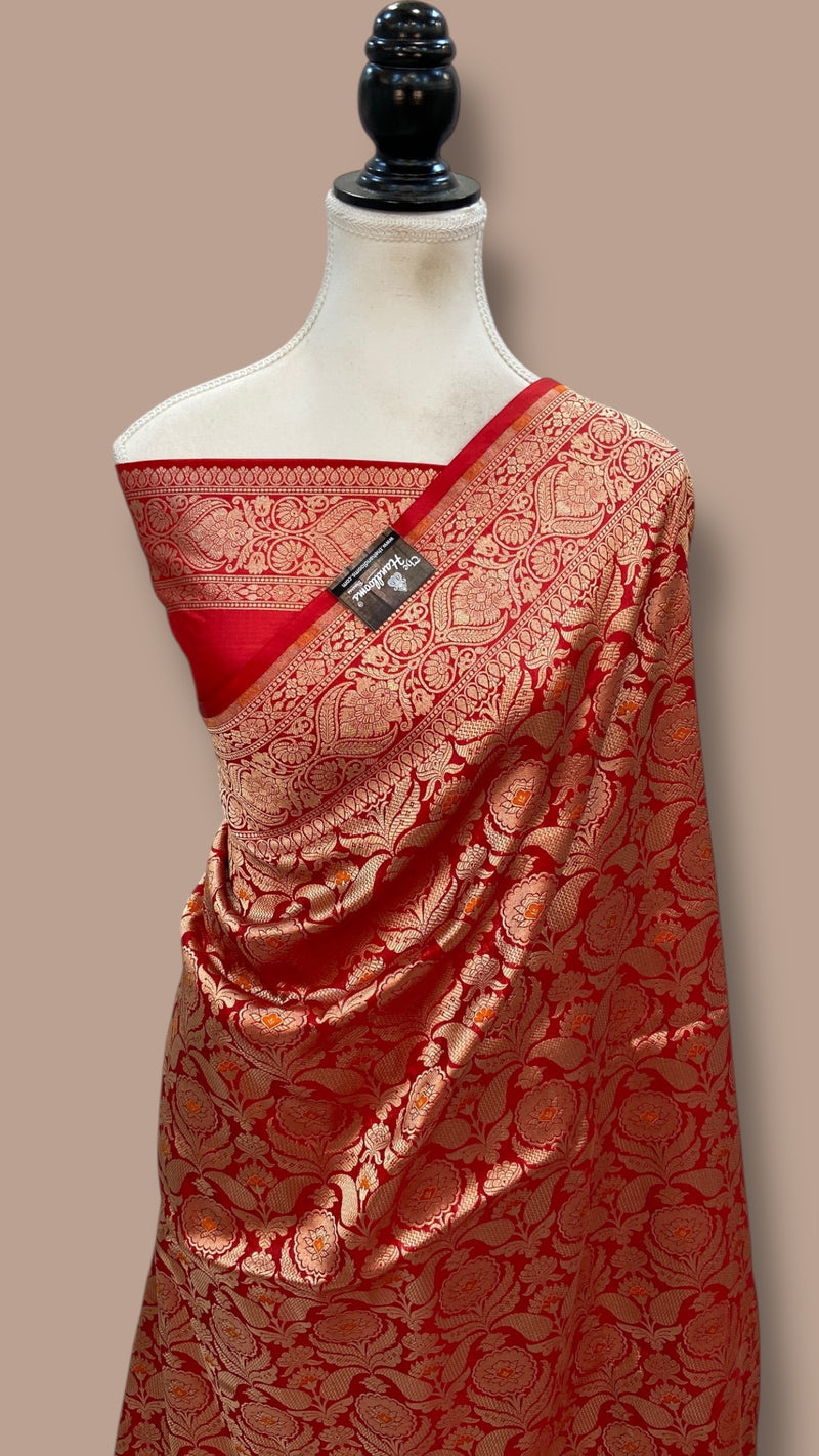 Regal Pure Katan Silk Banarasi Saree – Handwoven Tanchui Brocade with Meenakari Work - The Handlooms