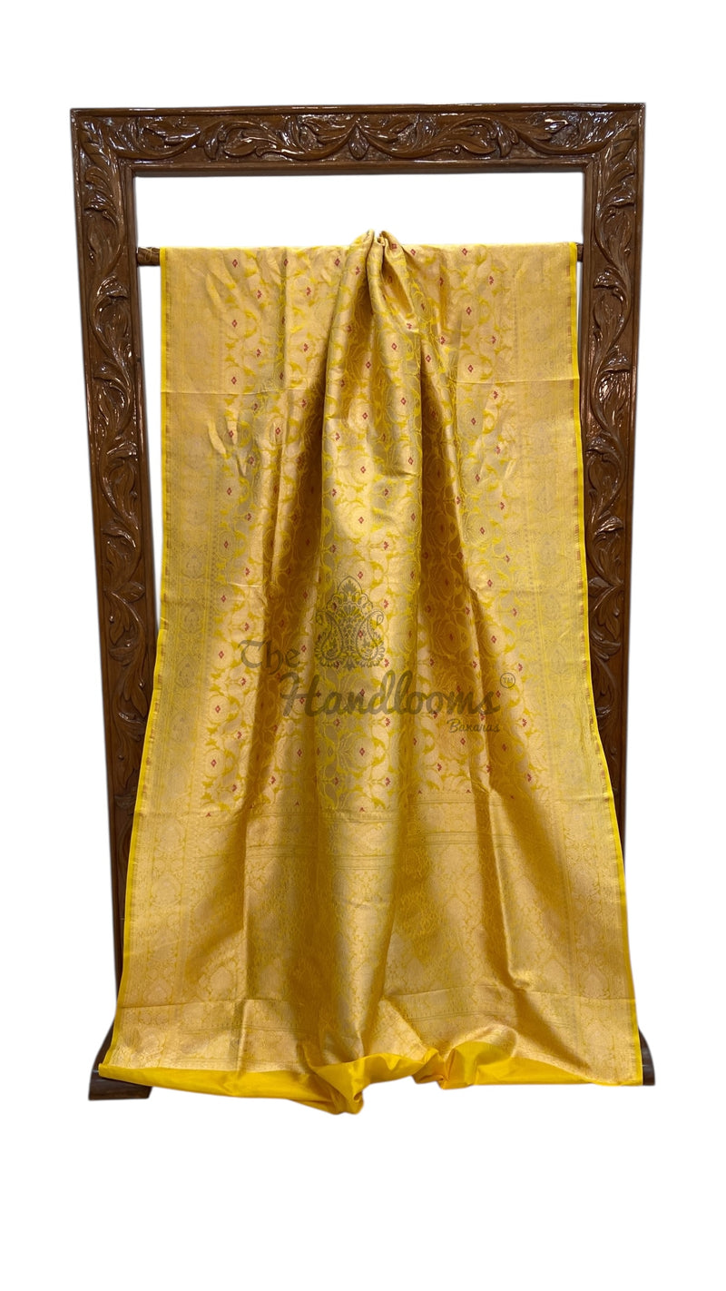 Regal Pure Katan Silk Banarasi Saree – Handwoven Tanchui Brocade with Meenakari Work - The Handlooms