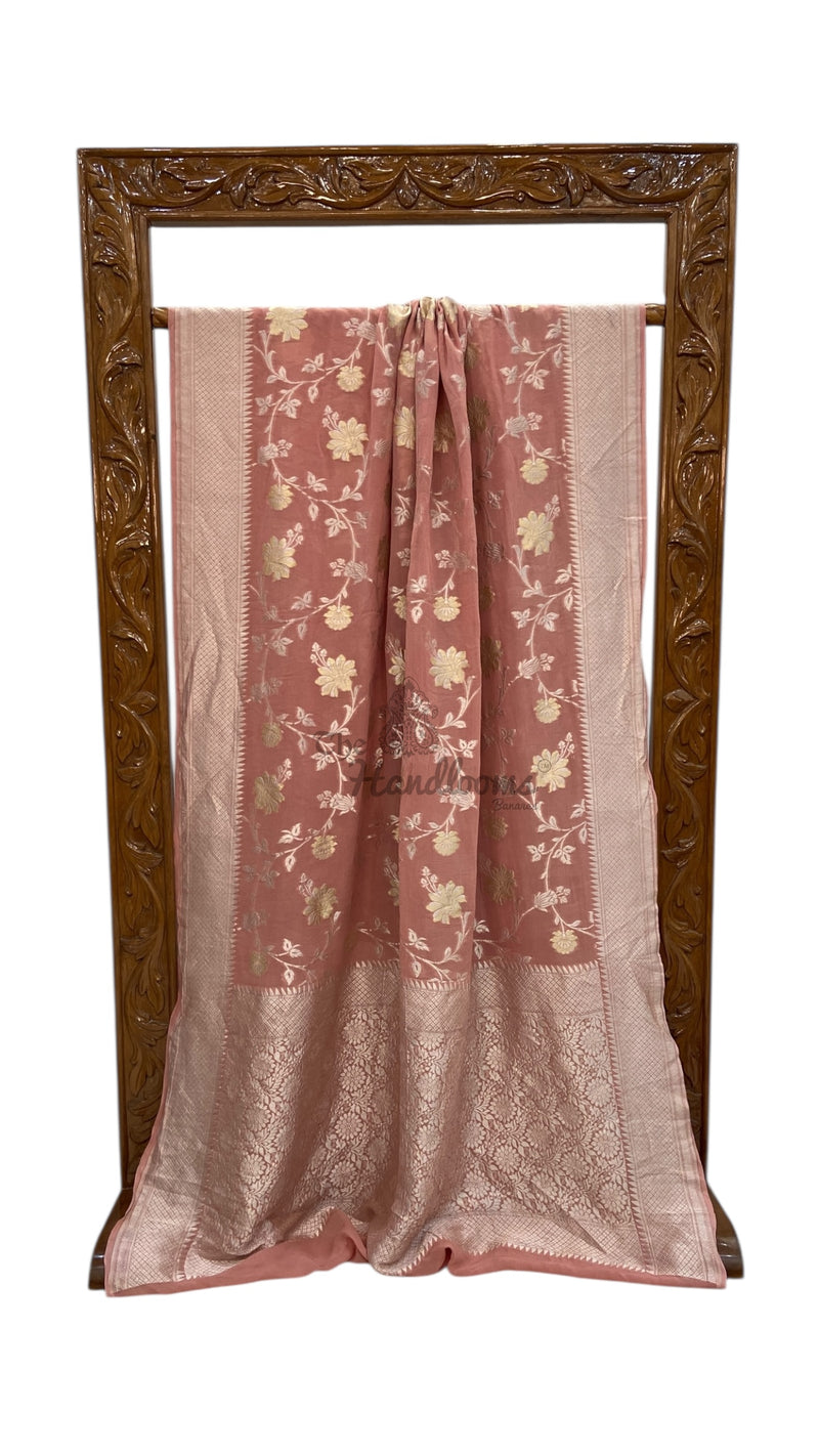 Khaddi Georgette Handloom Banarasi Saree - All Over Sona Roopa Jaal Work