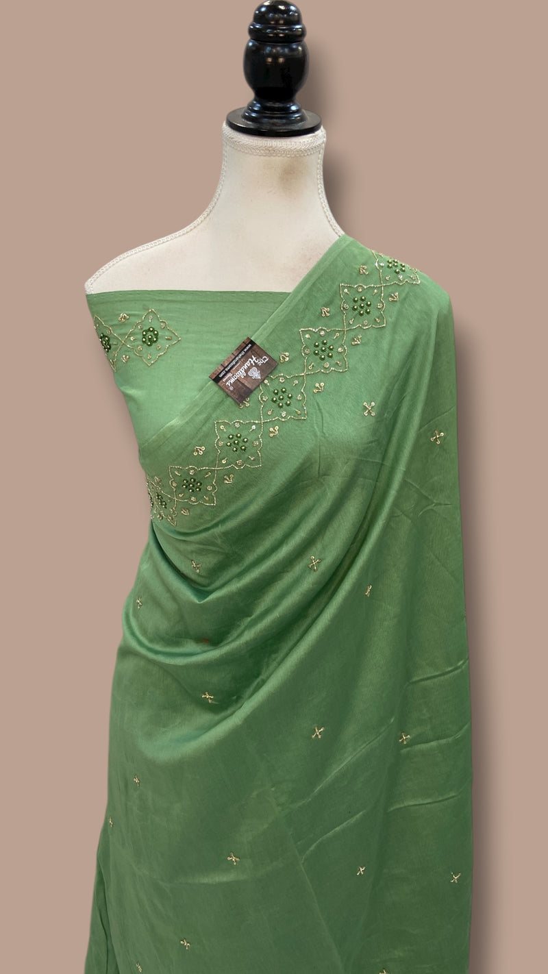 Pure Chanderi Cotton Handloom Banarasi Saree - Handwork