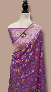 Pure Katan Silk Banarasi Handloom Saree - All over Jaal Work With Meenakari - The Handlooms