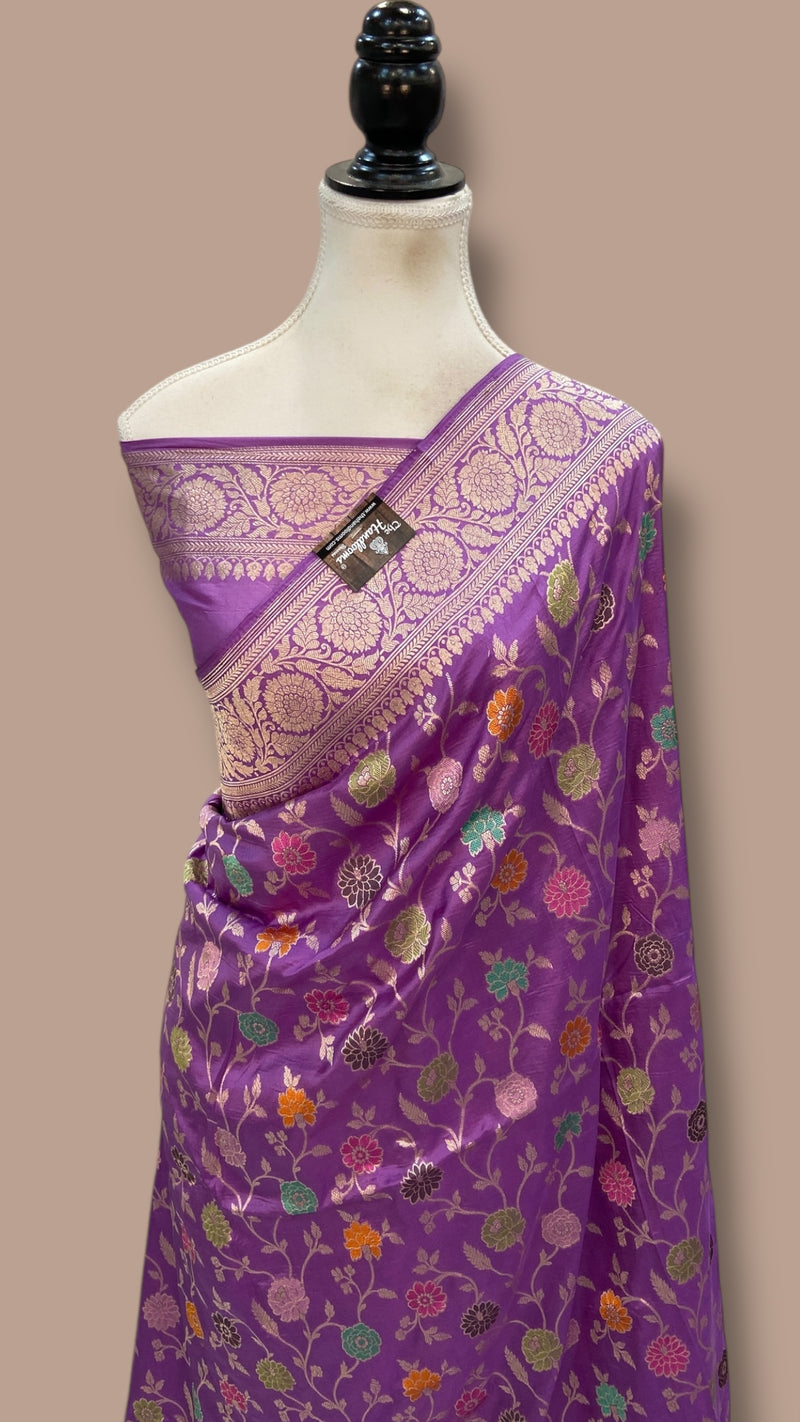Pure Katan Silk Banarasi Handloom Saree - All over Jaal Work With Meenakari - The Handlooms