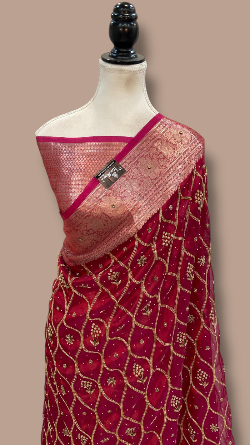 Pure Kora Tissue Handloom Banarasi Saree - Handwork