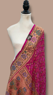 Pure Georgette Banarasi Bandhej Handloom Dupatta - The Handlooms