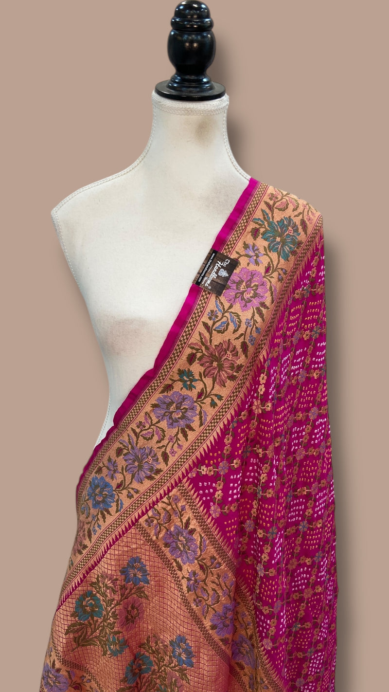 Pure Georgette Banarasi Bandhej Handloom Dupatta - The Handlooms
