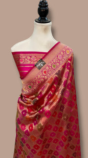 Multicolor Pure Katan Silk Banarasi Handloom Saree - All over Jaal Work With Rangkart - The Handlooms
