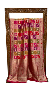Multicolor Pure Katan Silk Banarasi Handloom Saree - All over Jaal Work With Rangkart - The Handlooms