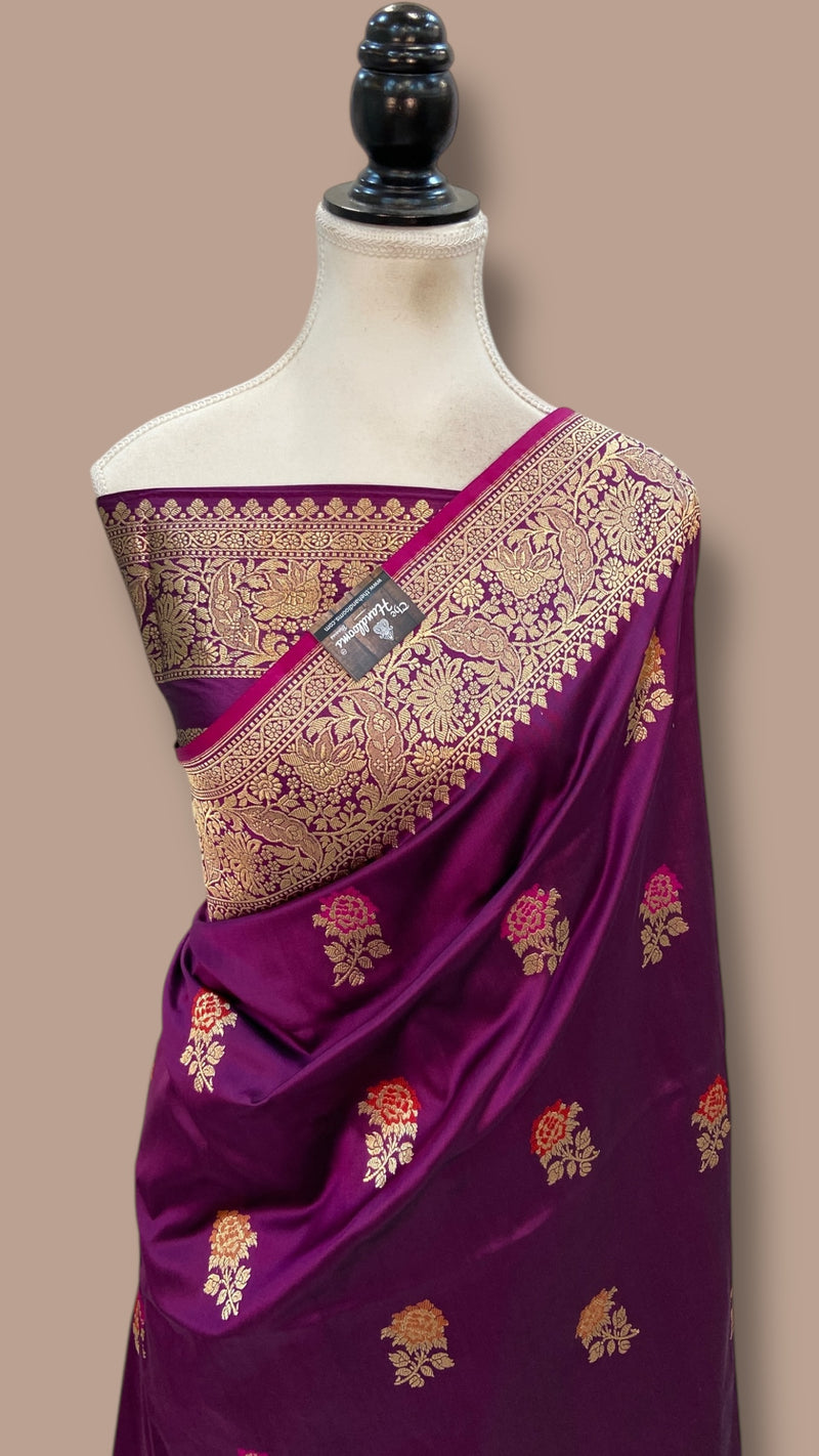 Pure Katan Silk Banarasi Handloom Saree - All over Jaal Work With Meenakari - The Handlooms