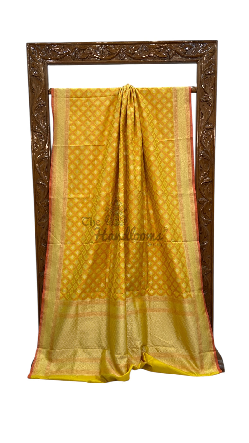 Pure Katan Silk Banarasi Handloom Saree - All Over Chex - The Handlooms