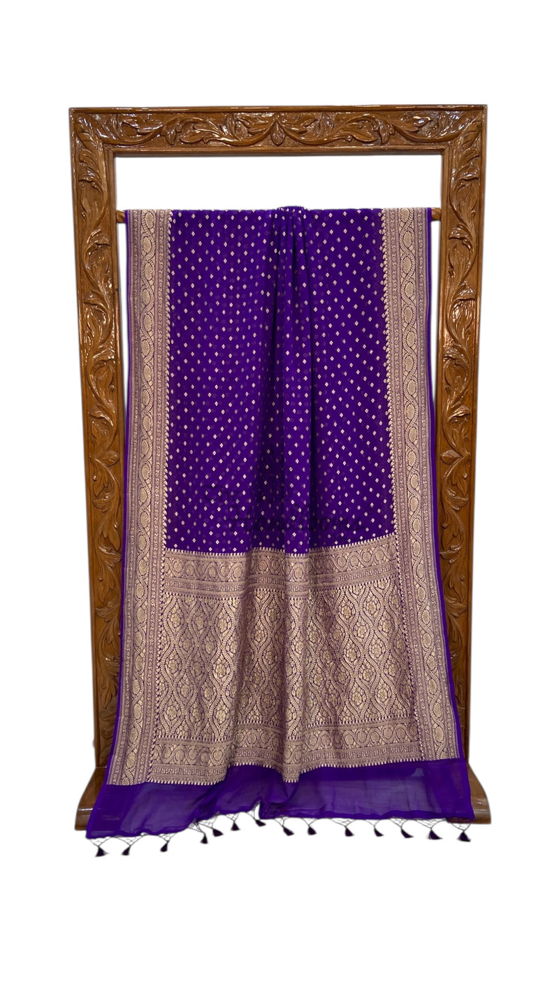 Pure Khaddi Georgette Handloom Banarasi Saree - Gold Zari - The Handlooms