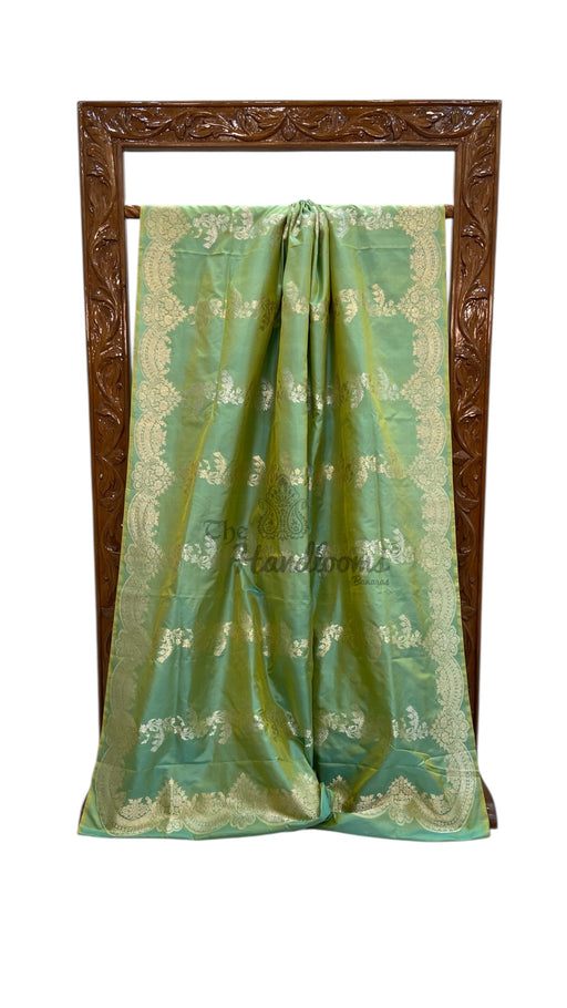 Pure Katan Silk Banarasi Handloom Saree - All Over Soona Roopa Kadua Stripe - The Handlooms