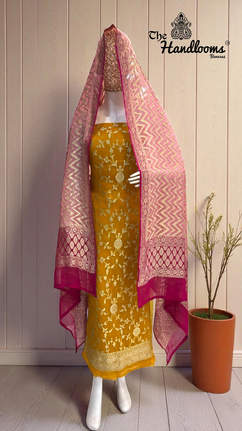 Khaddi Georgette Banarasi Dress material Water Zari - The Handlooms