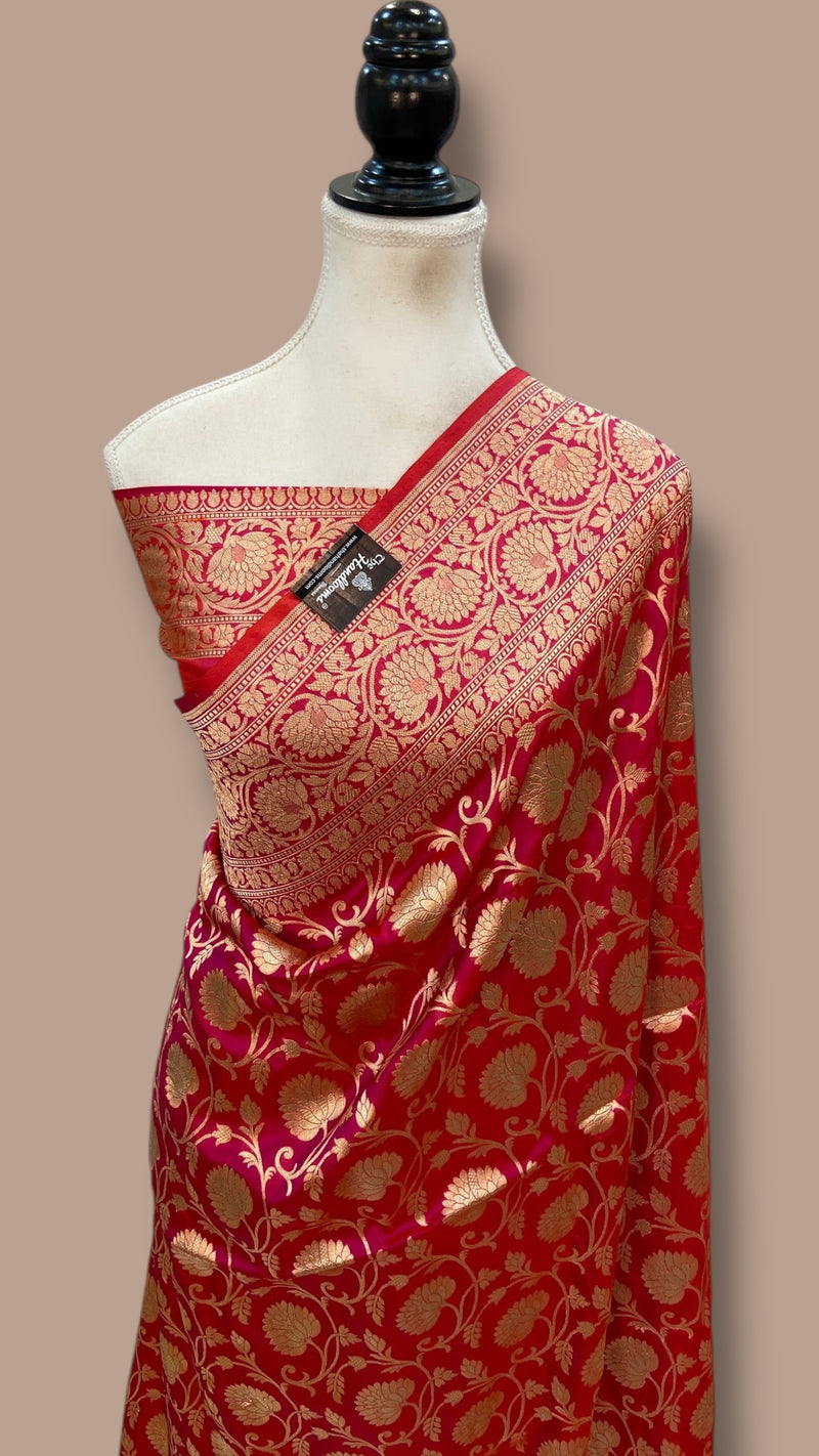 Pure Katan Silk Banarasi Handloom Saree - All Over Jaal Work - The Handlooms