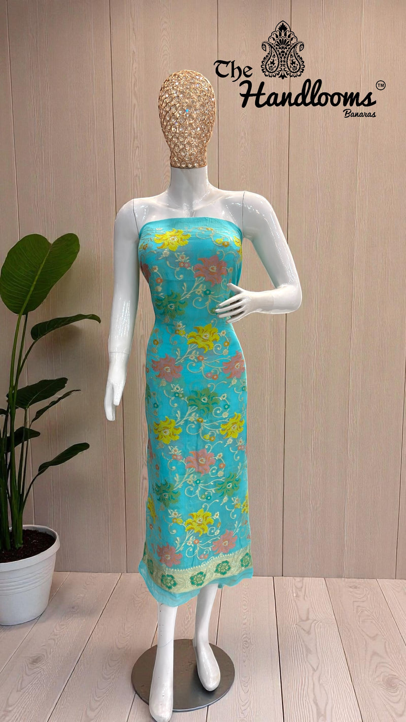 Khaddi Georgette Banarasi Dress material with Meenakari - The Handlooms