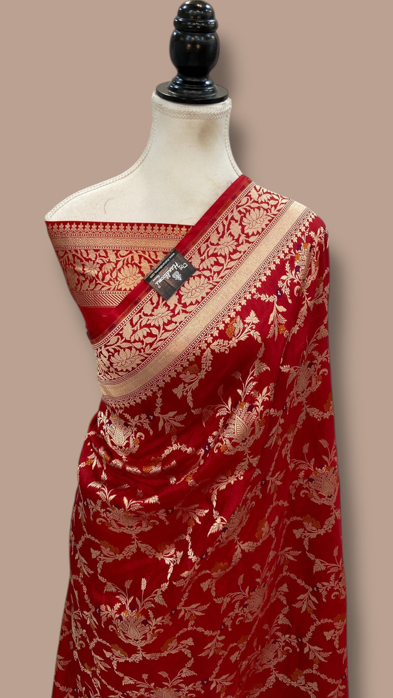 Pure Katan Silk Banarasi Handloom Saree - All over Jaal Work With Meenakari - The Handlooms