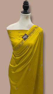 Pure Katan Chiniya Silk Handloom Banarasi Saree with Handwork - The Handlooms