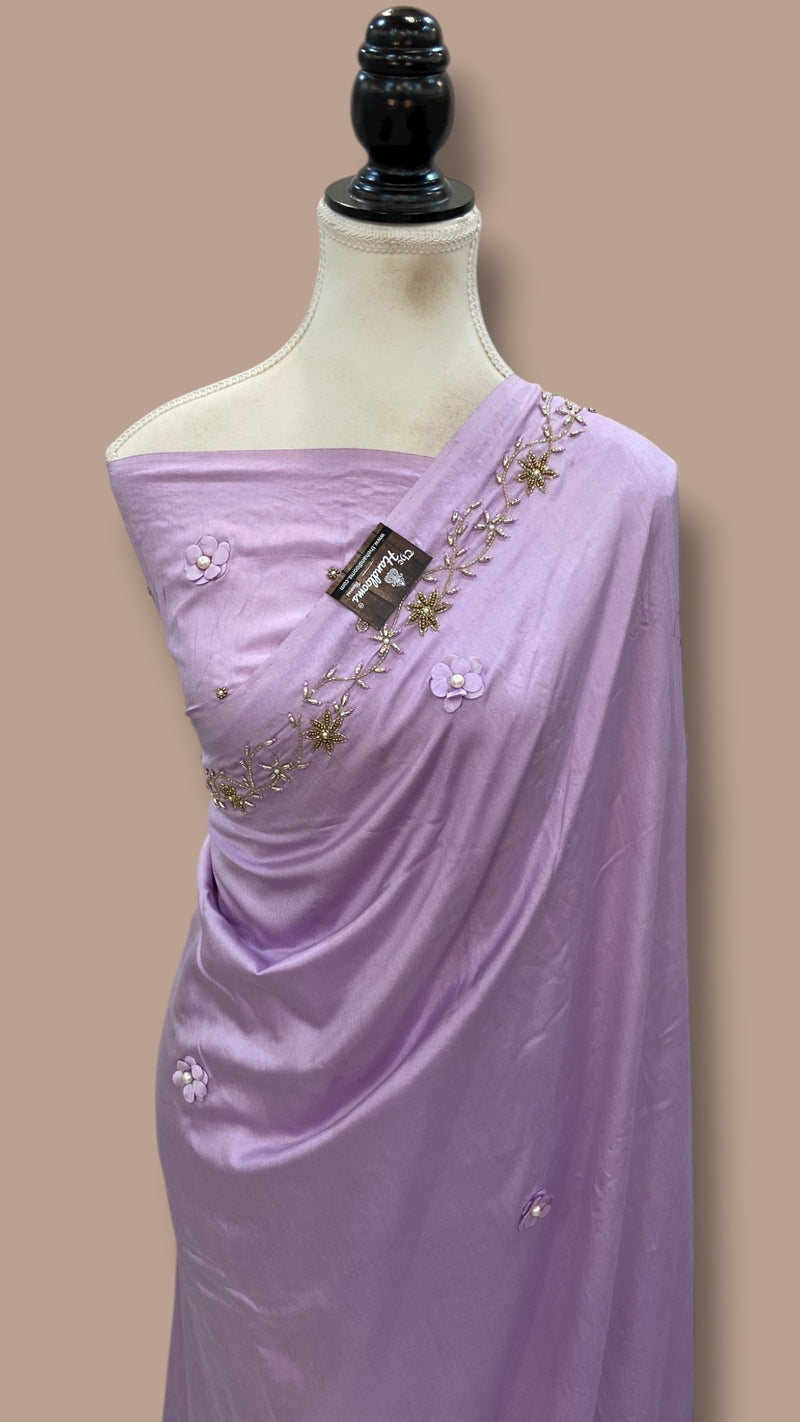 Pure Katan Chiniya Silk Handloom Banarasi Saree with Handwork - The Handlooms