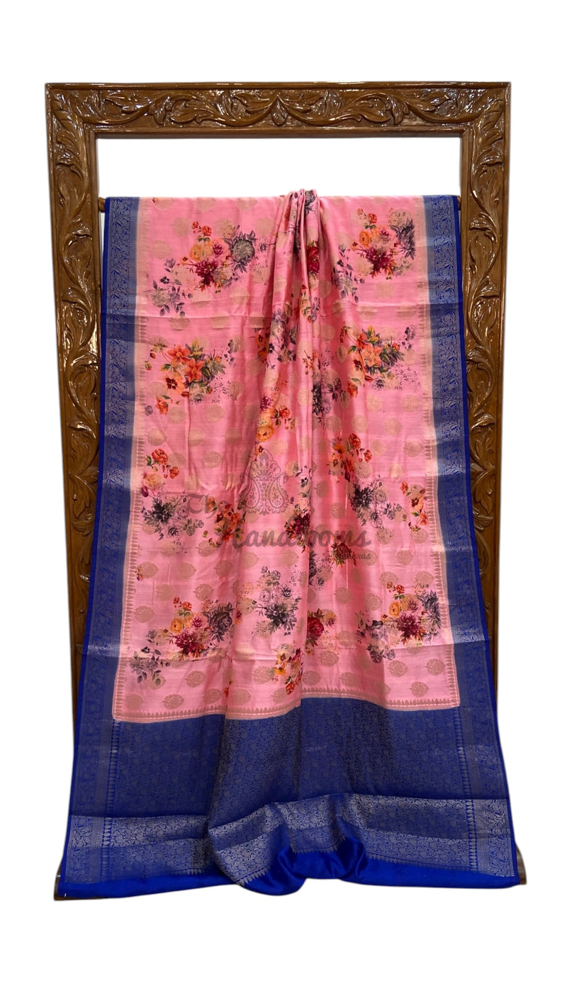 Pure Chiniya Silk Handloom Banarasi Saree Digital Print - The Handlooms
