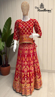 Pure Khaddi Georgette Bandhani Handloom Banarasi Lehenga - The Handlooms