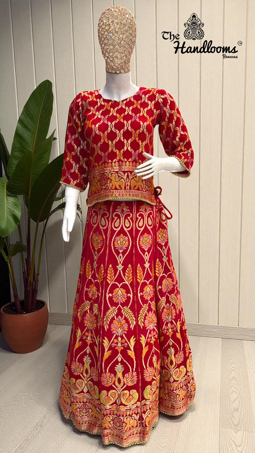 Pure Khaddi Georgette Bandhani Handloom Banarasi Lehenga - The Handlooms