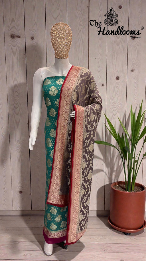 Khaddi Georgette Banarasi Dress Material Water Zari - The Handlooms