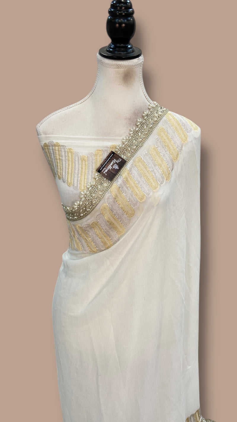 Khaddi Georgette Handloom Banarasi Saree With Lace Work