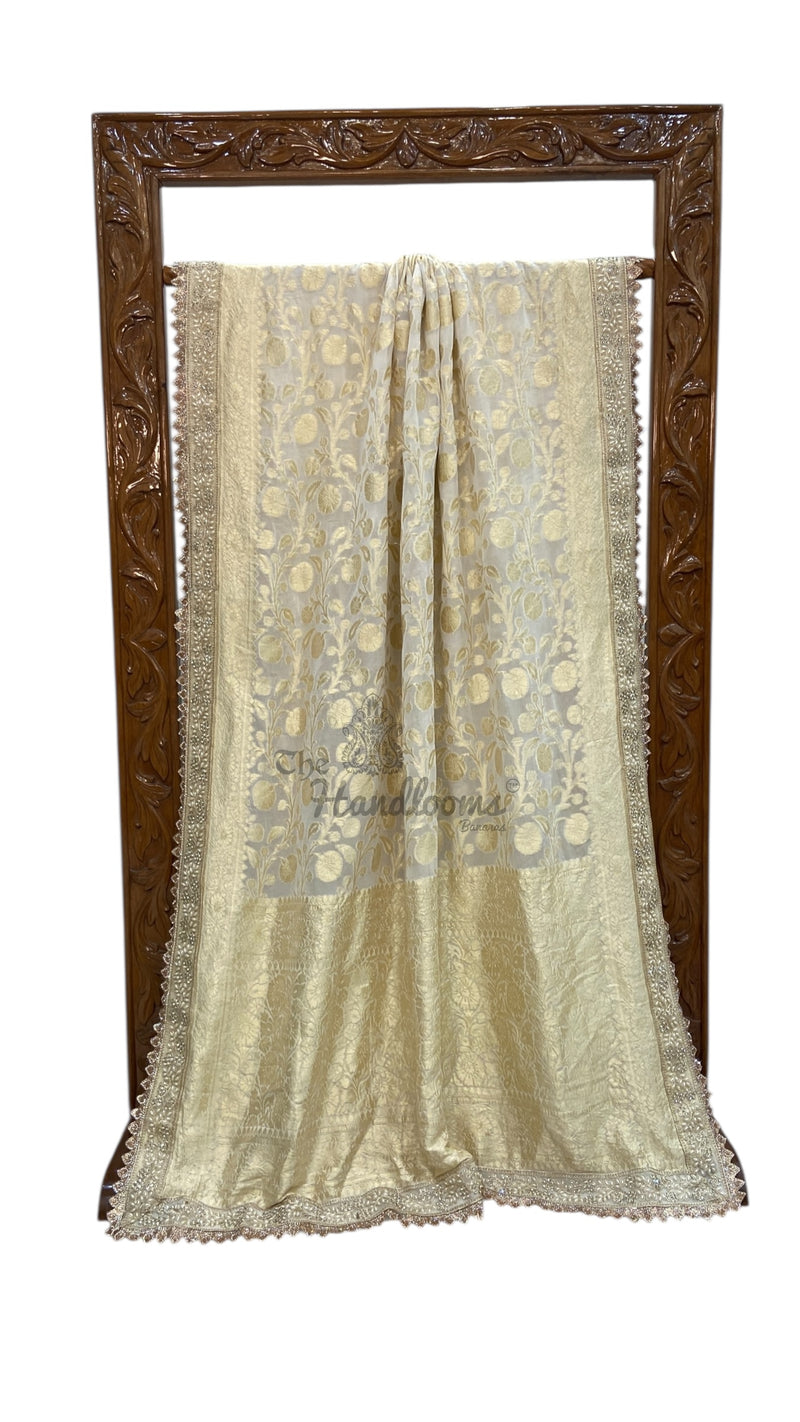 Khaddi Georgette Handloom Banarasi Saree With Lace Work