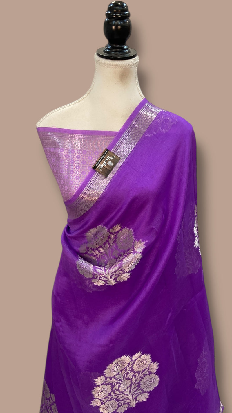 Lavender Pure Kora Handloom Banarasi Saree
