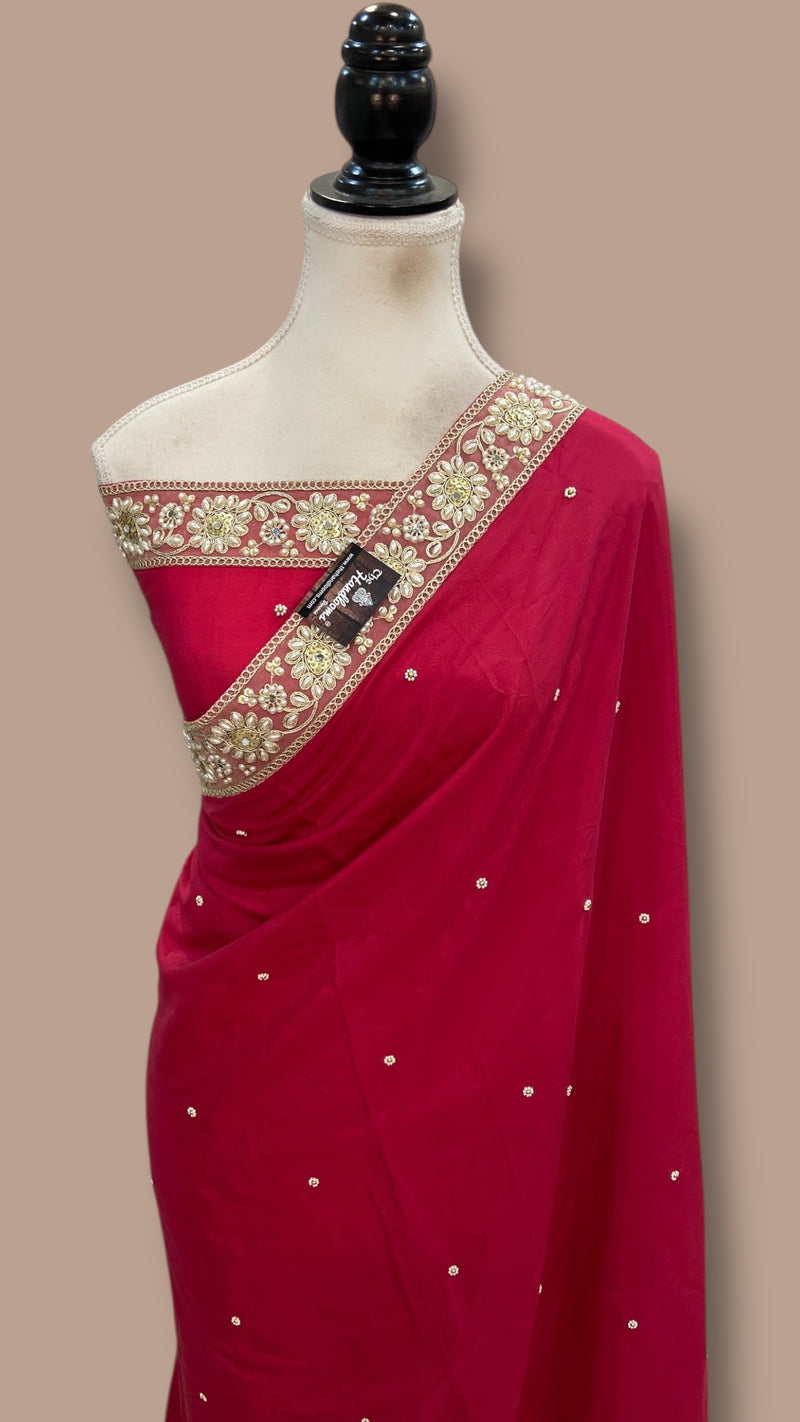 Pure Crepe Silk Handloom Banarasi Saree with Handwork