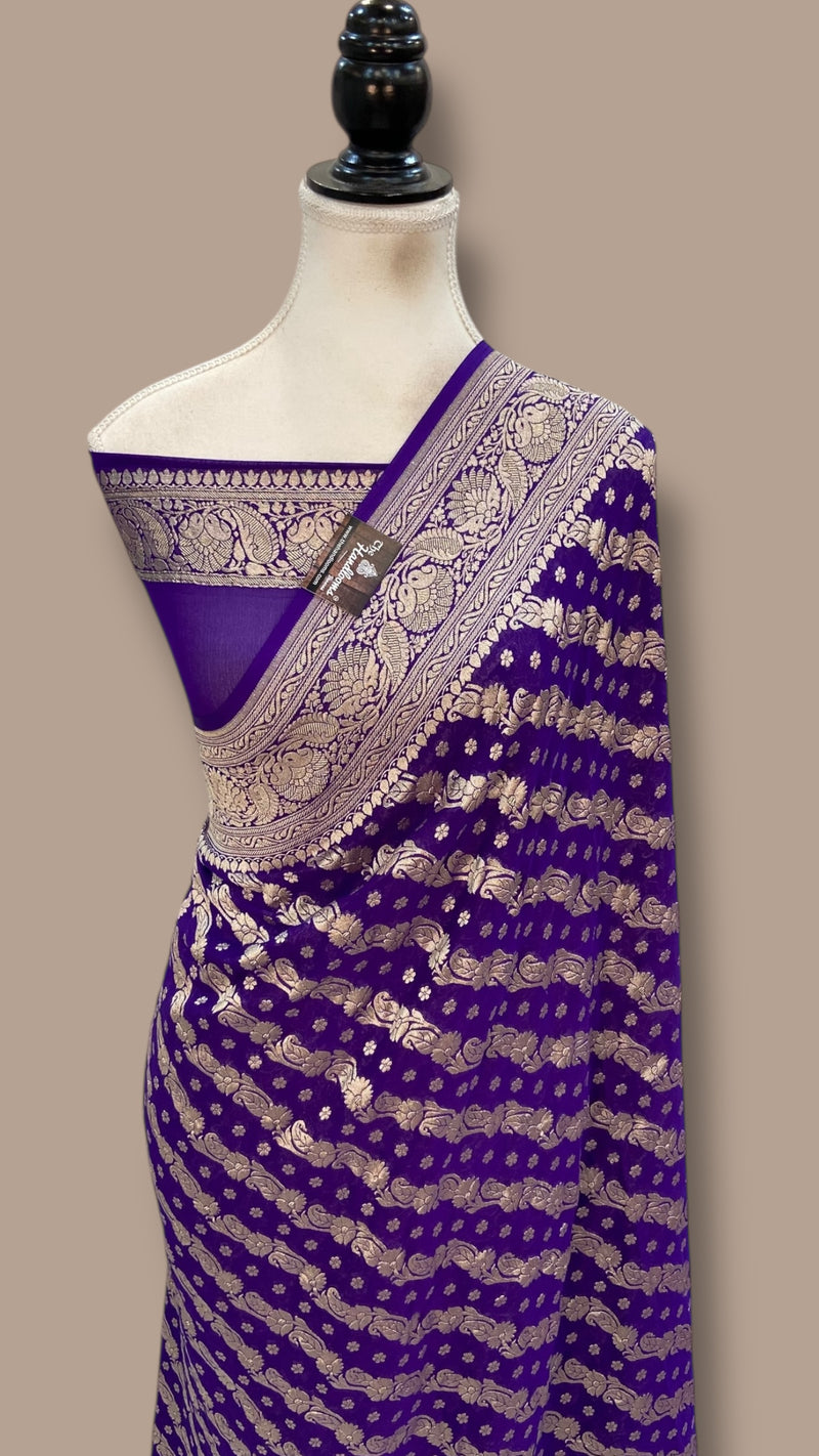 Khaddi Georgette Handloom Banarasi Saree - Water Zari - The Handlooms