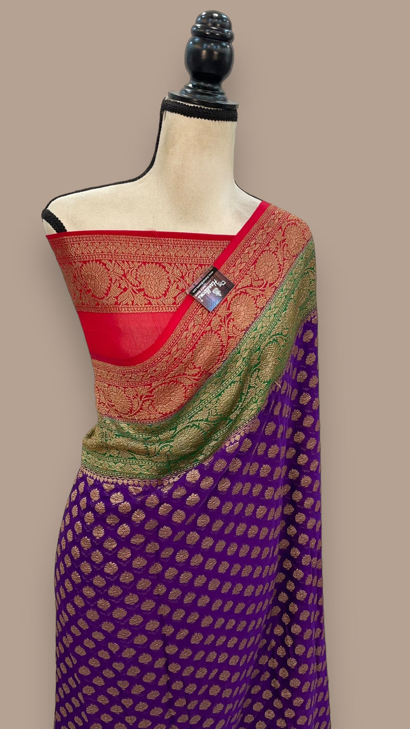 Khaddi Georgette Handloom Banarasi Saree -  Antique zari - The Handlooms