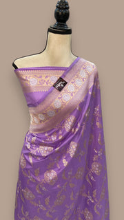 Lavender Pure Katan Silk Banarasi Handloom Saree - All over sona roopa Jaal work - The Handlooms