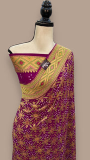 Pure Georgette Banarasi Bandhej Handloom Saree - with meenakari work - The Handlooms