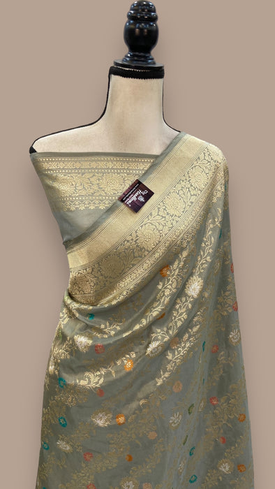 Pure Katan Silk Banarasi Handloom Saree - All over Sona Roopa kadiyal Jaal work