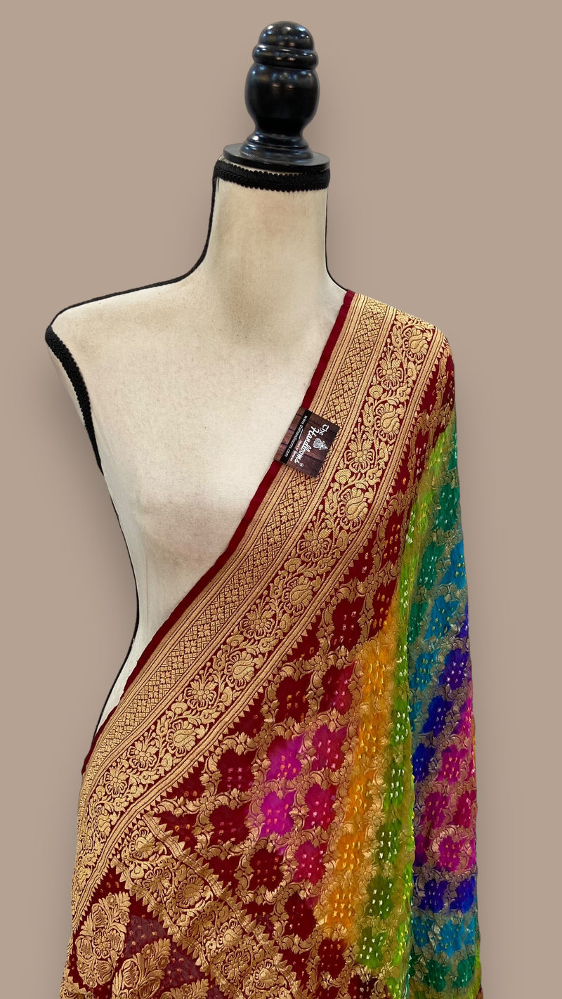 Pure Georgette Banarasi Bandhej Handloom Dupatta - The Handlooms