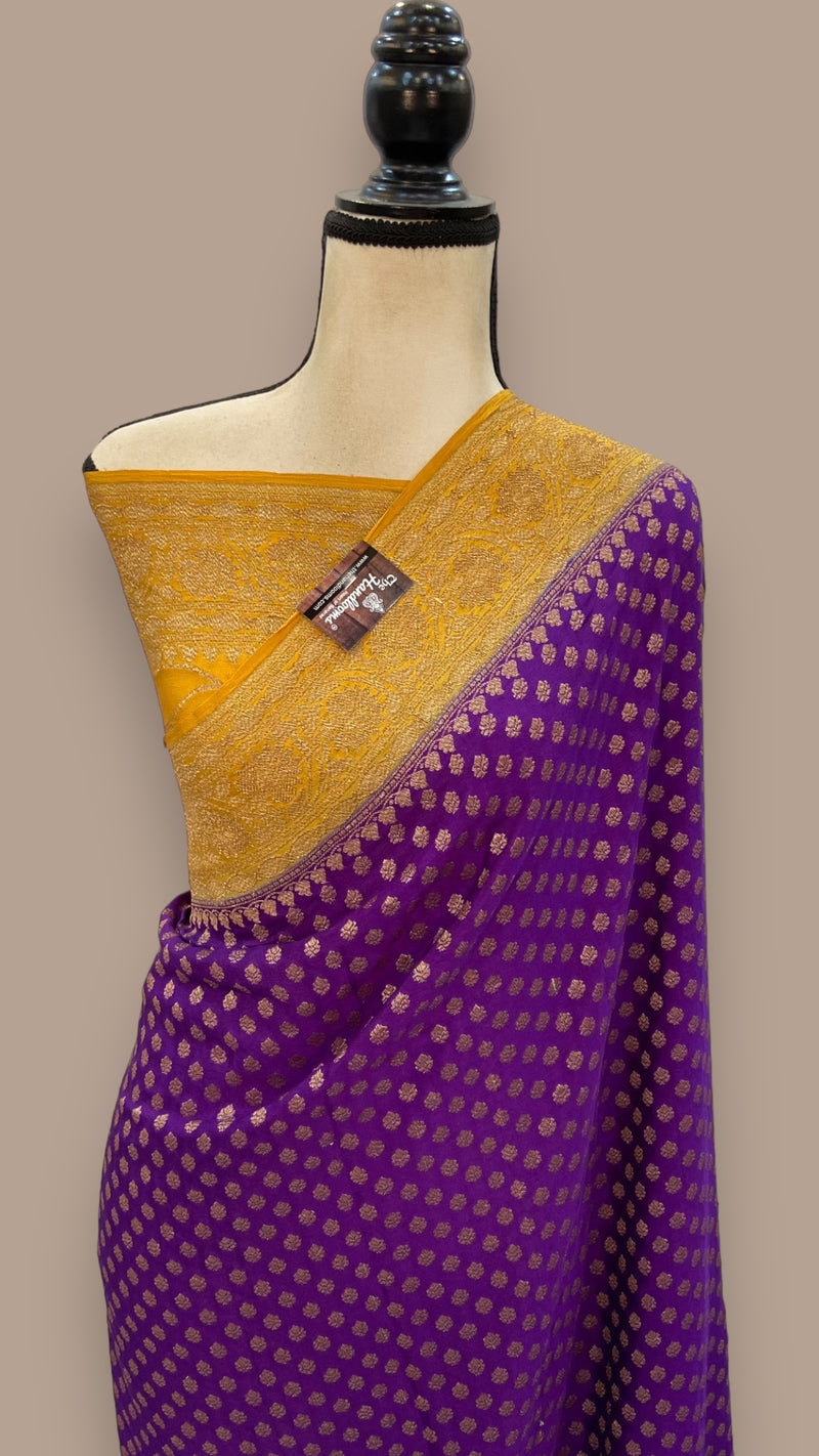 Khaddi Crepe Georgette Banarasi Saree -  Antique zari - The Handlooms