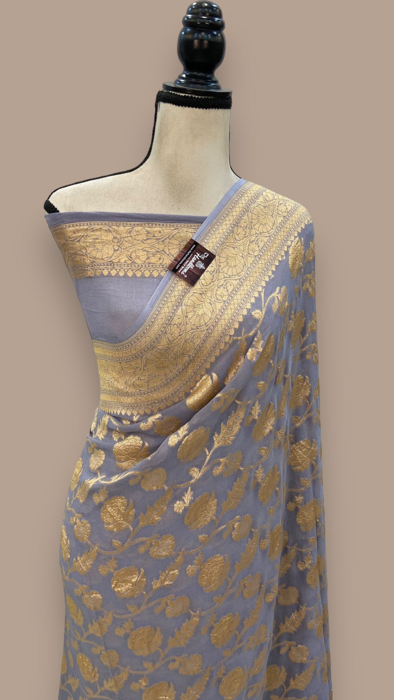 Khaddi Georgette Banarasi Saree - Gold zari - The Handlooms