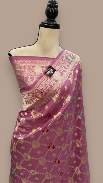 Pure Katan Silk Banarasi Handloom Saree - All over Jaal work - With Meenakari