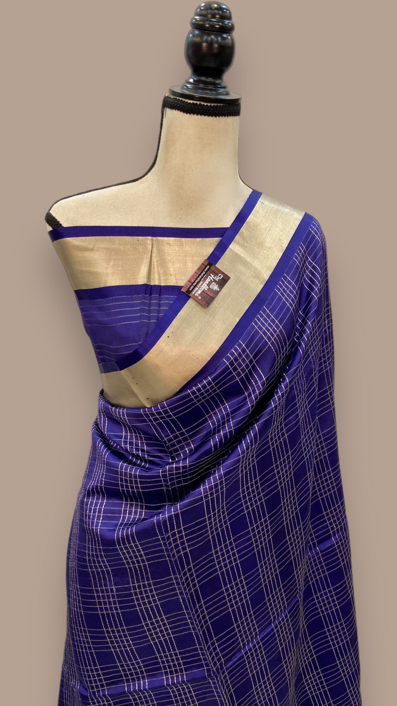 Navy Blue Pure Mango Silk Banarasi Handloom Saree - The Handlooms