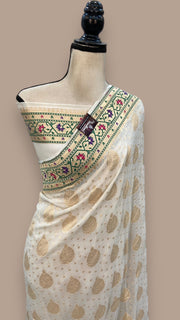 Pure Georgette Banarasi Handloom Saree - with meenakari work Gold Zari - The Handlooms