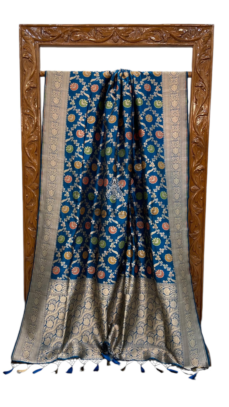 Pure Katan Silk Banarasi Handloom Saree - All over Jaal work with Meenakari - The Handlooms