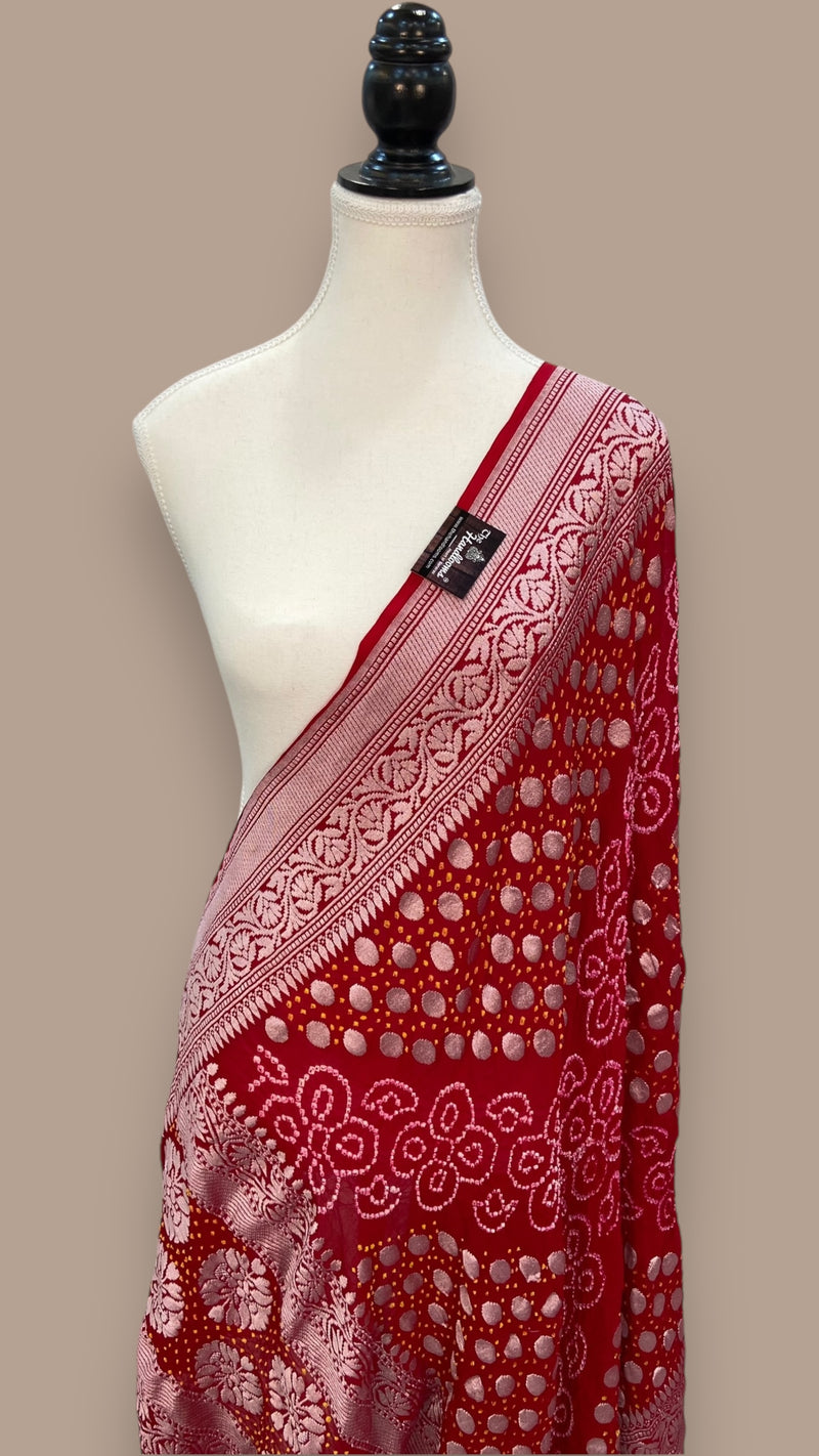 Pure Georgette Banarasi Bandhej Handloom Dupatta - The Handlooms