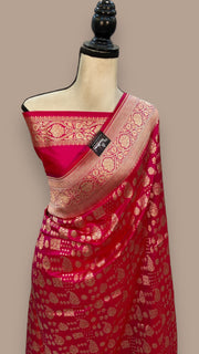 Pure Katan Silk Banarasi Handloom Saree - All over jaal work - The Handlooms
