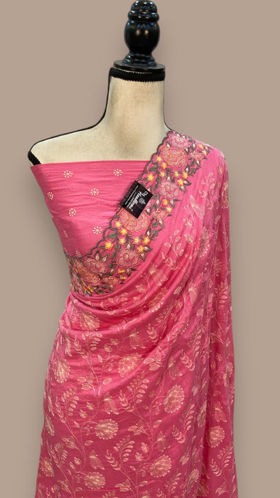 Moonga Georgette Handloom Banarasi Saree With Chikankari