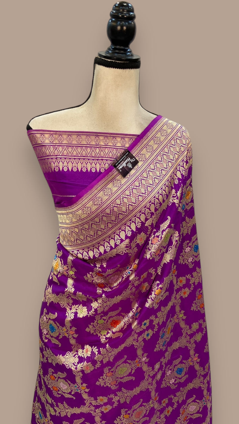 Ektara Pure Katan Silk Banarasi Handloom Saree - All over kadiyal Jaal work - The Handlooms