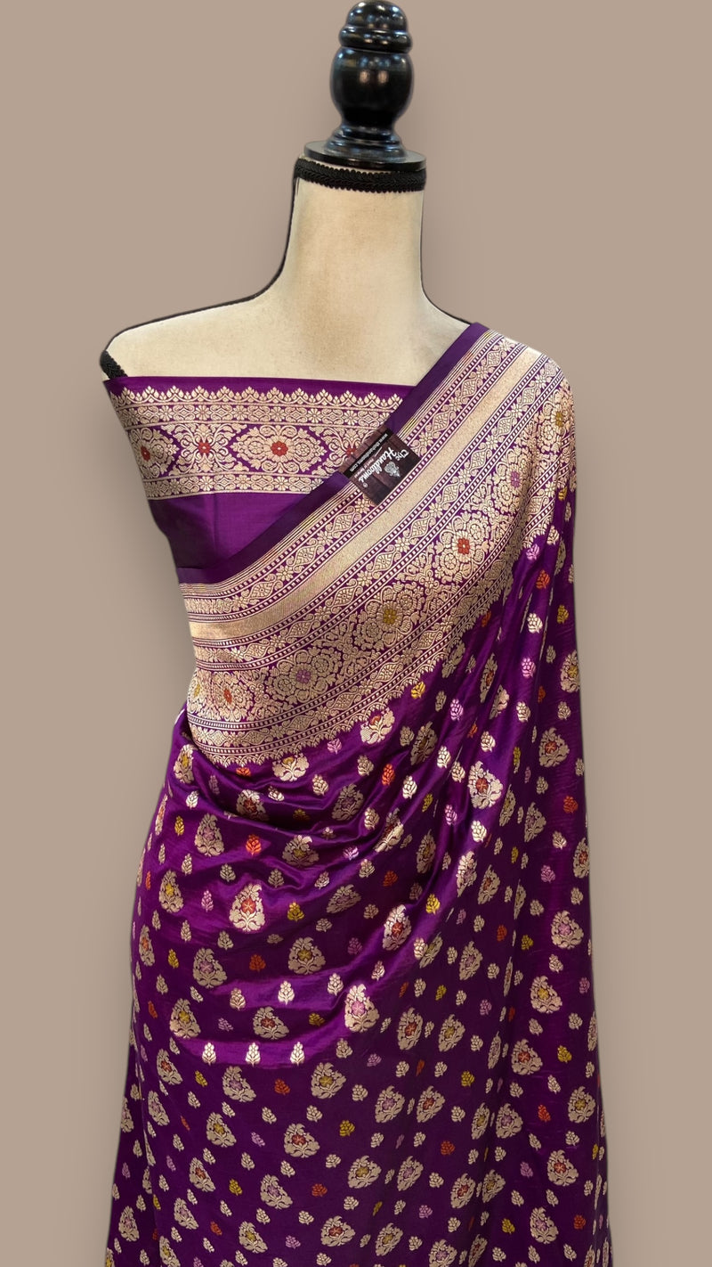 Pure Katan Silk Banarasi Handloom Saree - All over Sona Roopa Jaal work - The Handlooms