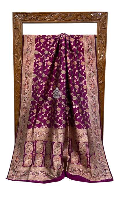 Pure Katan Silk Banarasi Handloom Saree - All over Jaal work - With Meenakari