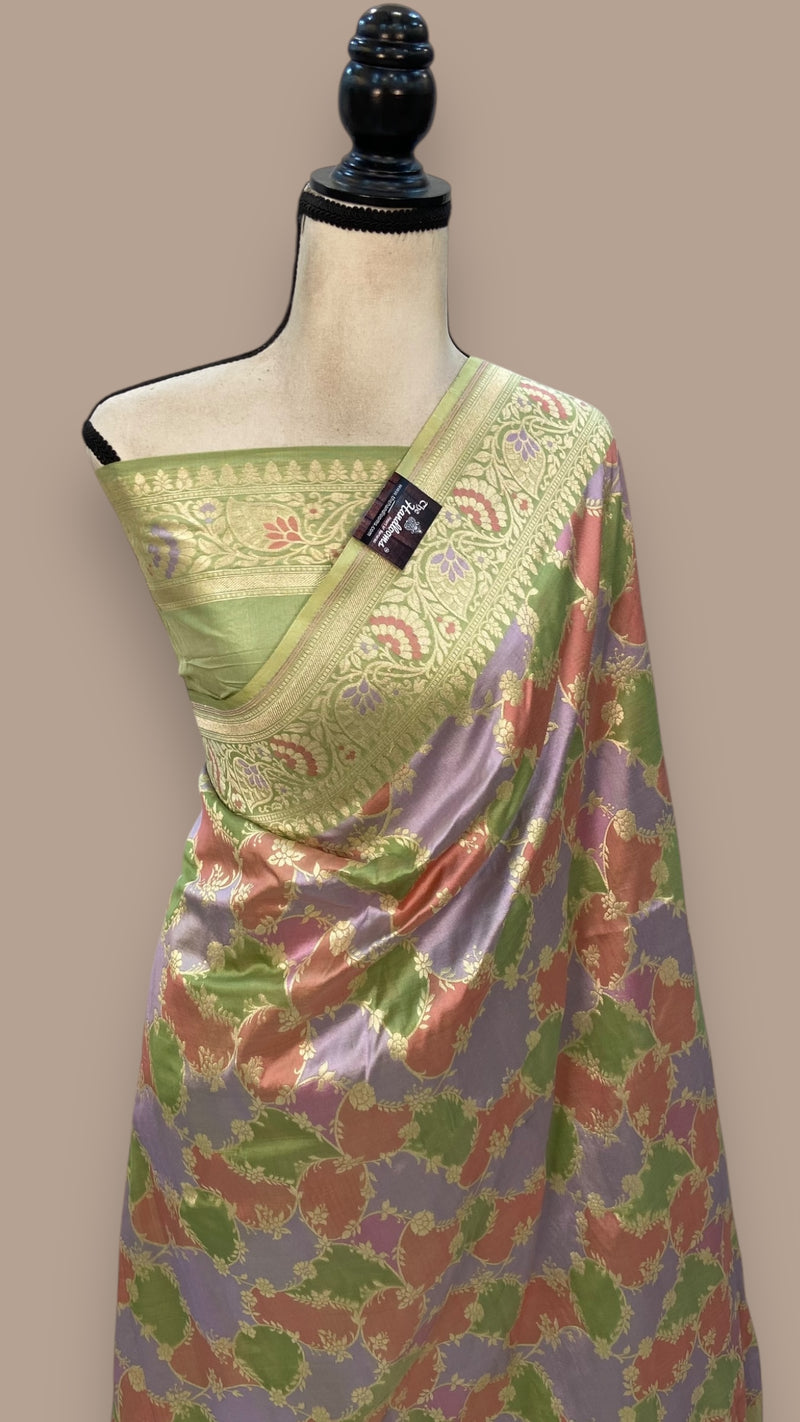 Pure Katan Silk Banarasi Handloom Saree - All over Jaal work - With Meenakari - The Handlooms