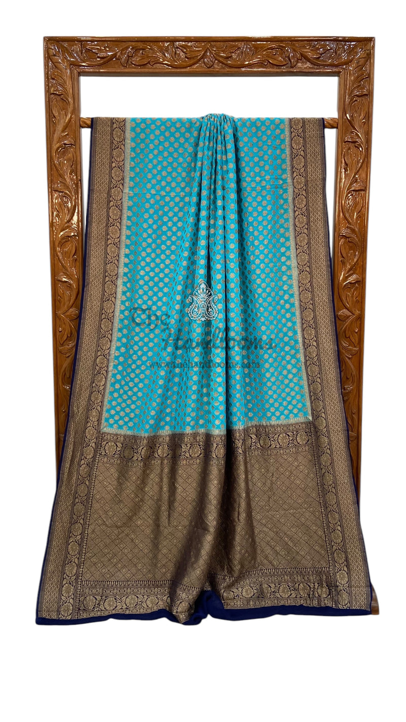 Khaddi Georgette Handloom Banarasi Saree -  Antique zari - The Handlooms